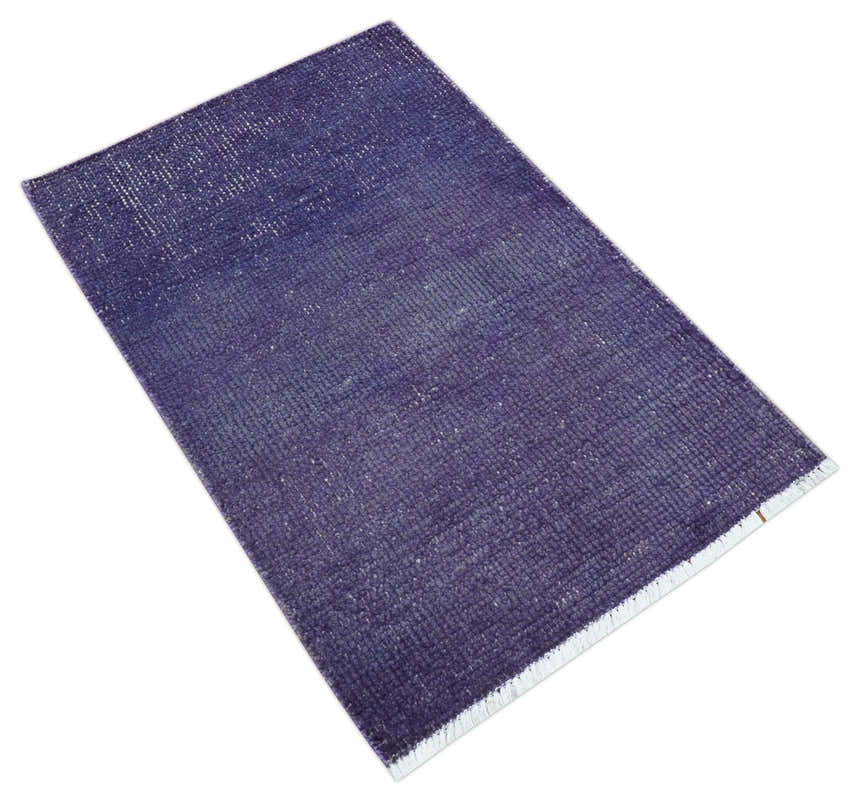 Custom Made Purple Modern Solid Overdyed Hand Knotted Wool Area Rug