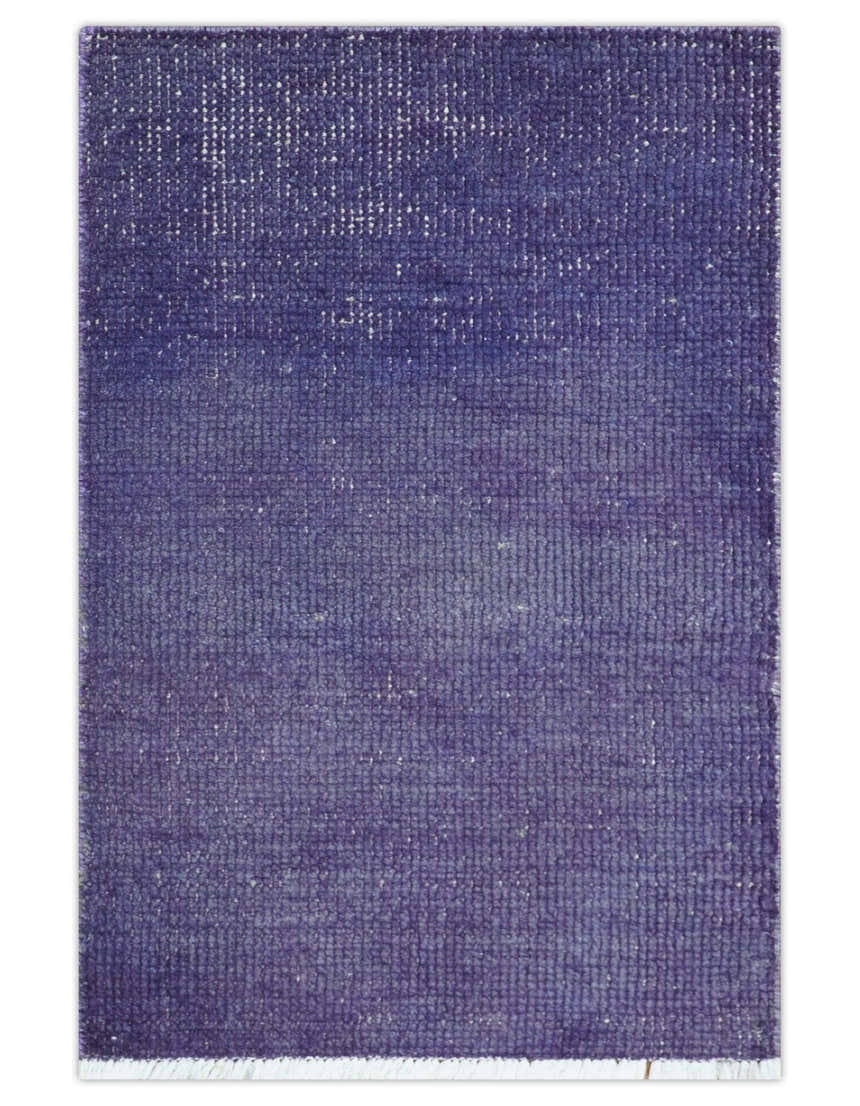 Custom Made Purple Modern Solid Overdyed Hand Knotted Wool Area Rug
