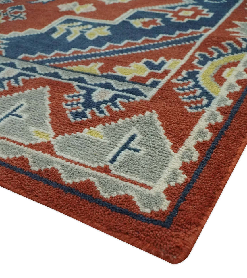 Custom Made Red, Blue, Gray and Mustard Traditional Hand knotted wool Area Rug