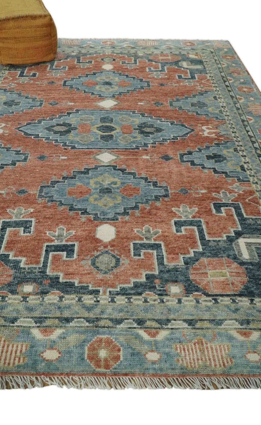 Custom Made Rust and Gray Traditional Hand knotted Multi Size wool Area Rug