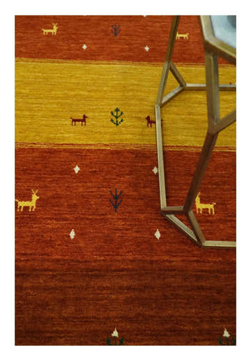 Custom Made Rust, Brown, Gold and Charcoal Geometrical Stripes Design wool area rug