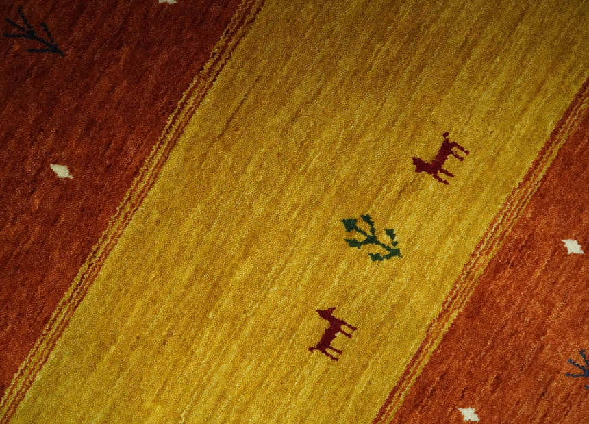 Custom Made Rust, Brown, Gold and Charcoal Geometrical Stripes Design wool area rug