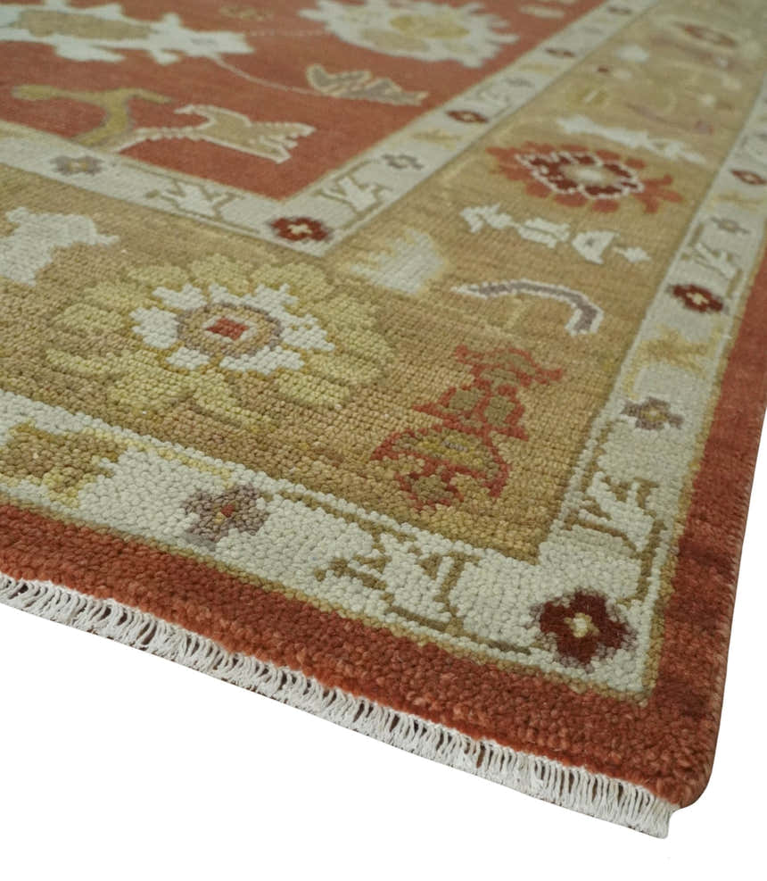 Custom Made Rust, Ivory and Beige Hand Knotted Traditional Oushak Multi Size Wool Area Rug