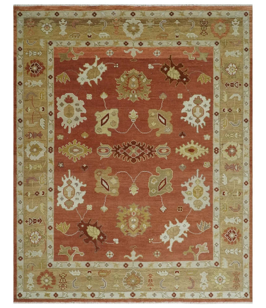 Custom Made Rust, Ivory and Beige Hand Knotted Traditional Oushak Multi Size Wool Area Rug