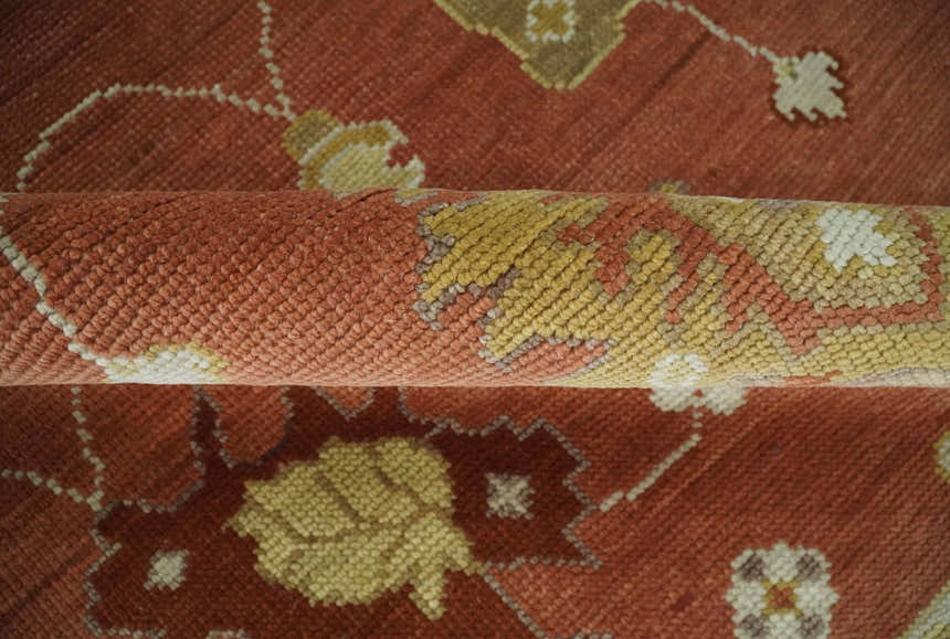 Custom Made Rust, Ivory and Beige Hand Knotted Traditional Oushak Multi Size Wool Area Rug