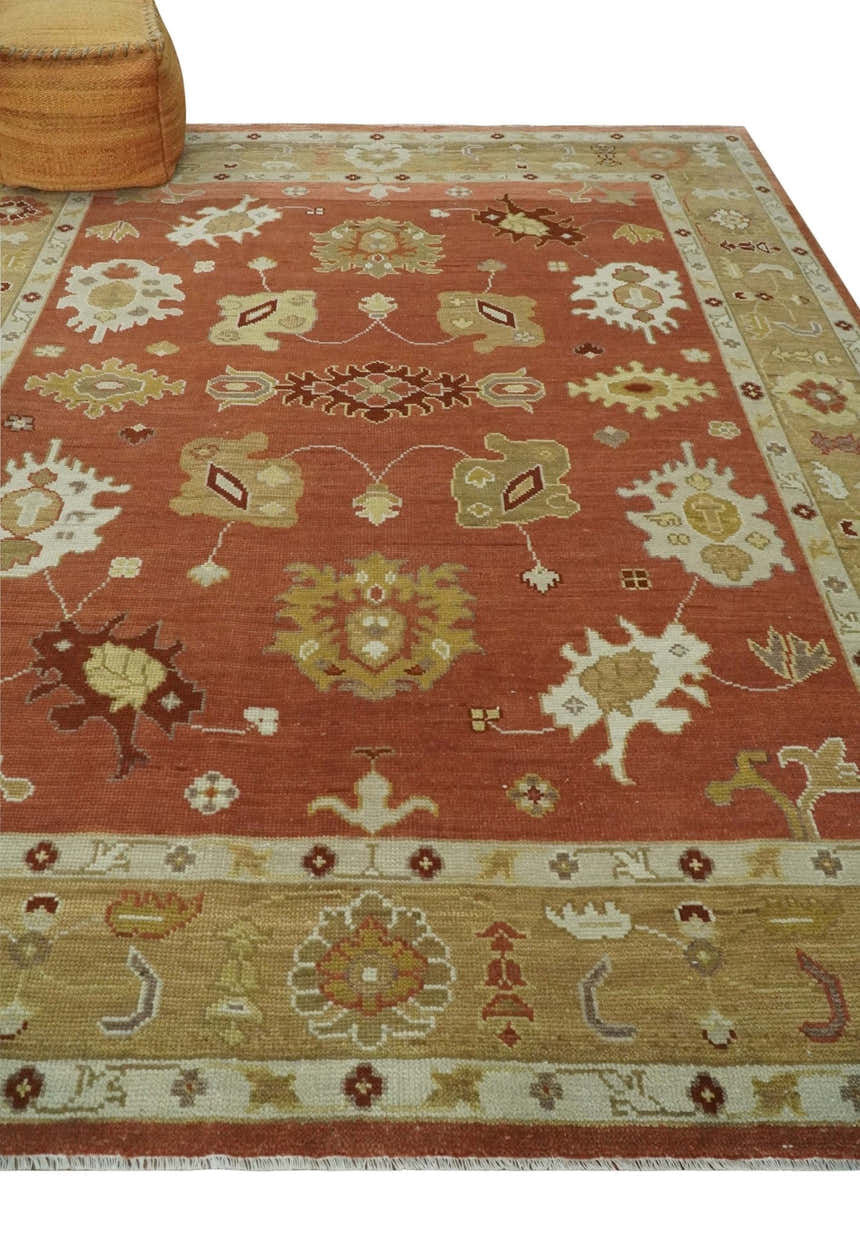 Custom Made Rust, Ivory and Beige Hand Knotted Traditional Oushak Multi Size Wool Area Rug