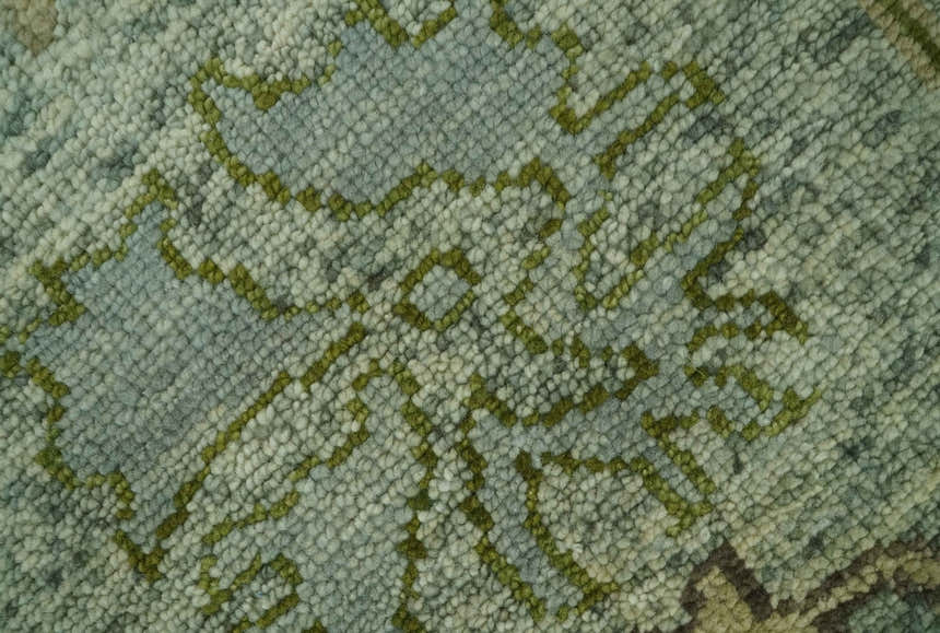 Custom Made Silver and Green Hand Knotted Traditional Oushak wool area rug