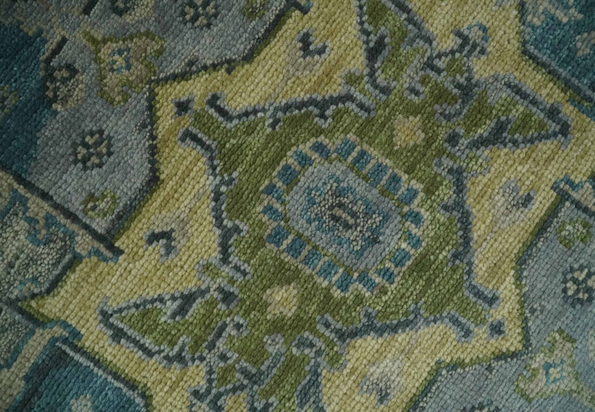 Custom Made Silver, Moss Green and Blue Heriz Traditional Wool Rug