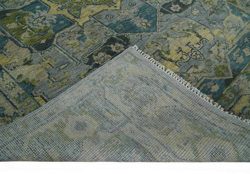 Custom Made Silver, Moss Green and Blue Heriz Traditional Wool Rug