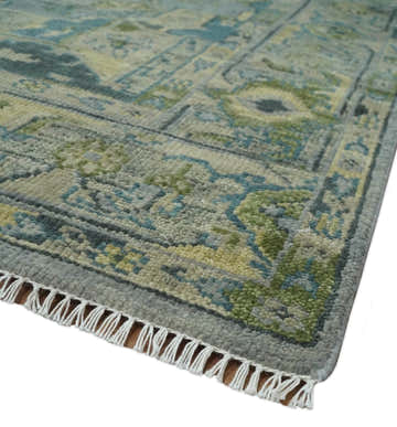 Custom Made Silver, Moss Green and Blue Heriz Traditional Wool Rug