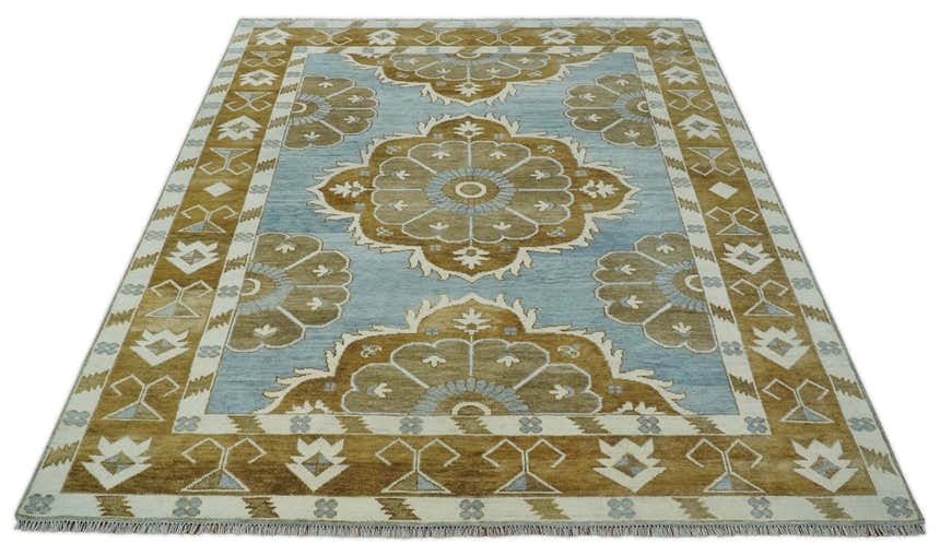 Custom Made Silver, Olive and Ivory Traditional Medallion Large Floral Design Hand knotted wool Area Rug