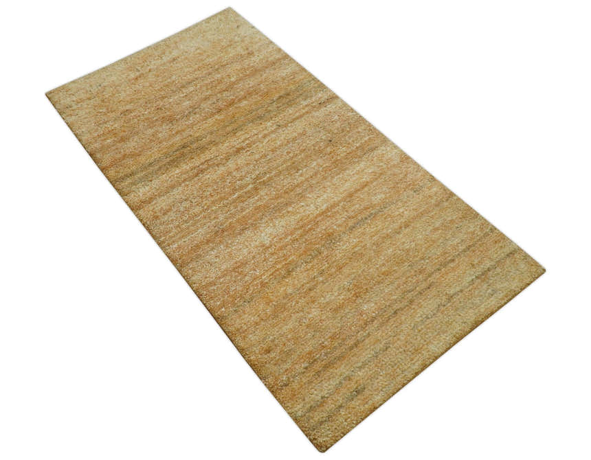 Custom Made Solid Design Camel Hand Knotted Wool Area Rug