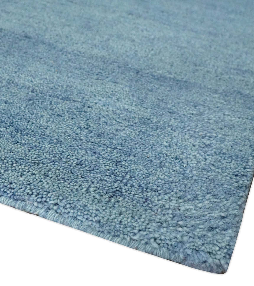 Custom Made Solid Plane Light Blue Woolen Hand Tufted wool area Rug