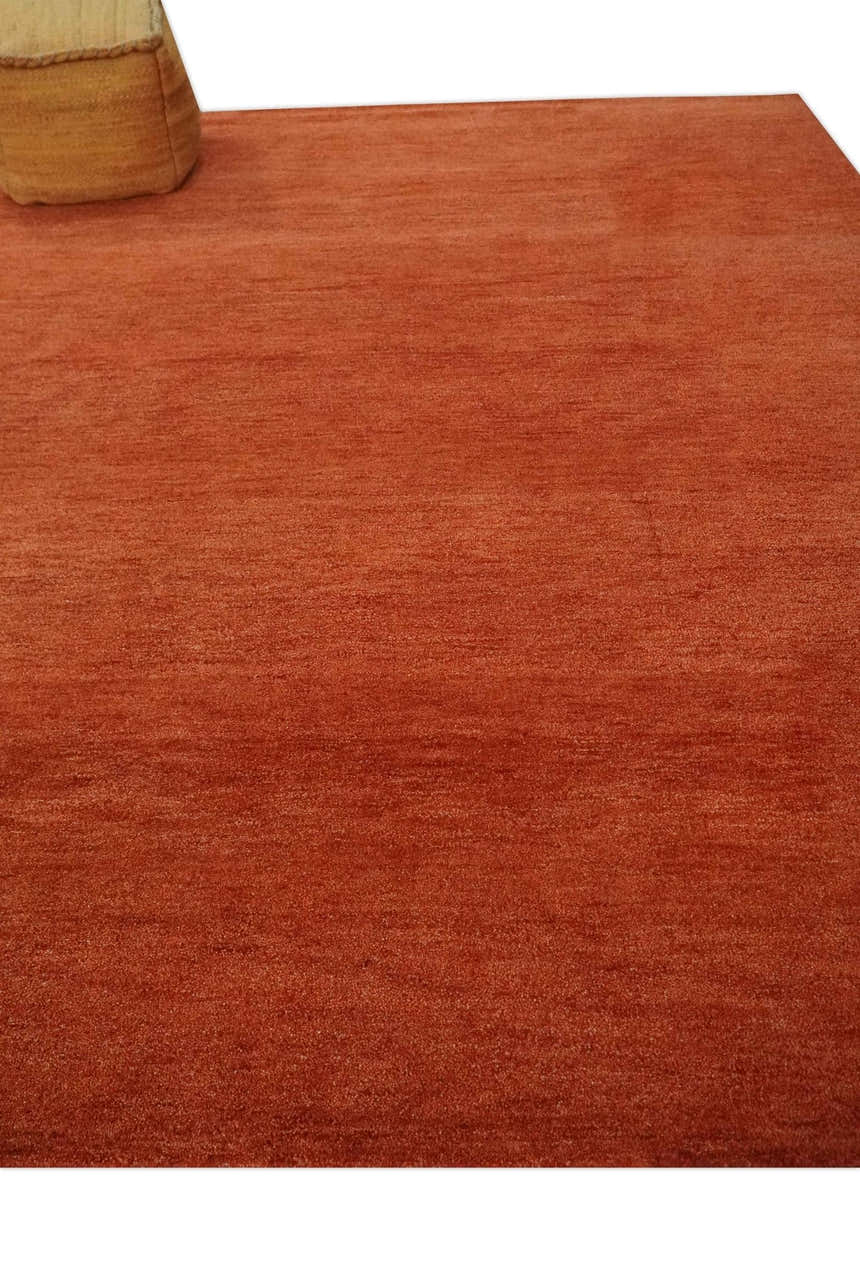 Custom Made Solid Plane Rust Woolen Hand Tufted Multi Size wool Rug