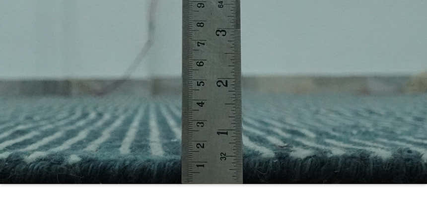 Custom Made Teal and Ivory Modern Stripes Design Hand Knotted wool Area Rug