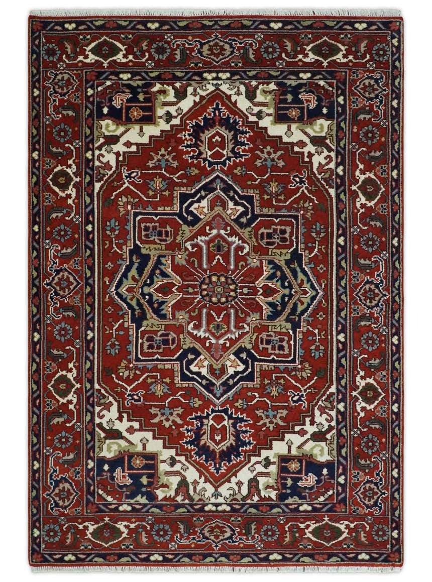Custom Made Traditional Brown, Ivory and Blue Hand knotted Multi Size wool Area Rug
