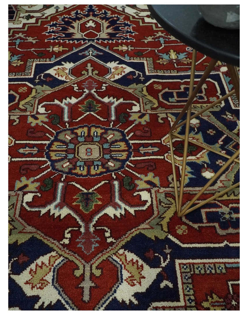 Custom Made Traditional Brown, Ivory and Blue Hand knotted Multi Size wool Area Rug