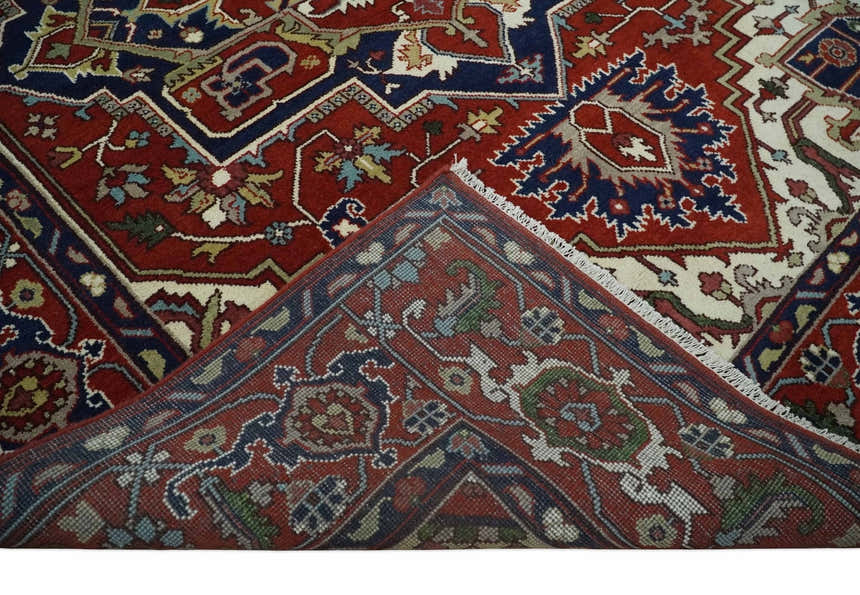 Custom Made Traditional Brown, Ivory and Blue Hand knotted Multi Size wool Area Rug