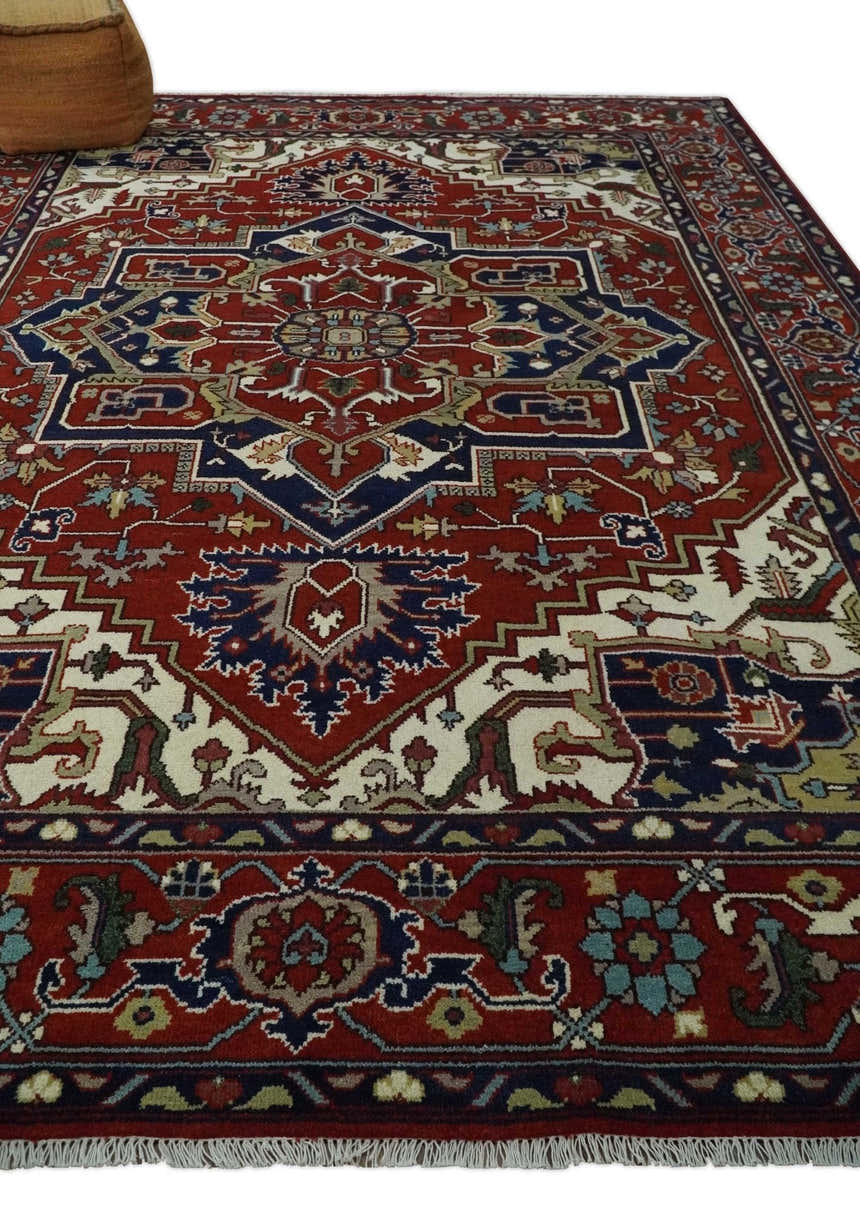 Custom Made Traditional Brown, Ivory and Blue Hand knotted Multi Size wool Area Rug
