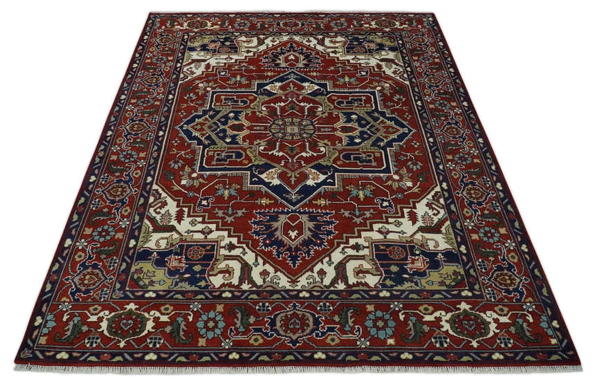 Custom Made Traditional Brown, Ivory and Blue Hand knotted Multi Size wool Area Rug
