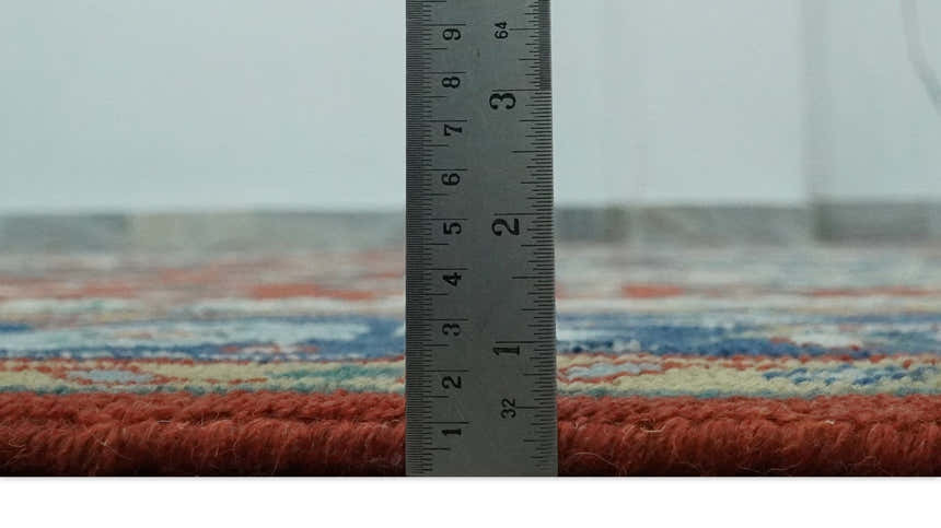 Custom Made Traditional Rust, Ivory and Blue Heriz Medallion Wool Area Rug