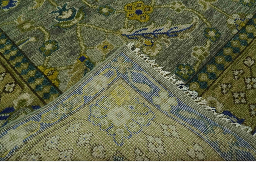 Custom Made Traditional Floral Green and Blue Hand Knotted wool area rug