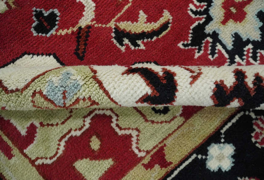 Custom Made Traditional Heriz Maroon, Olive and Black Floral Hand Knotted wool Rug