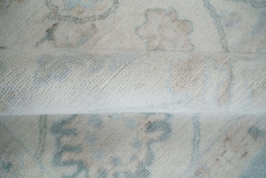 Custom Made Traditional Ivory and Silver Antique Style Oushak Hand knotted Wool Area Rug