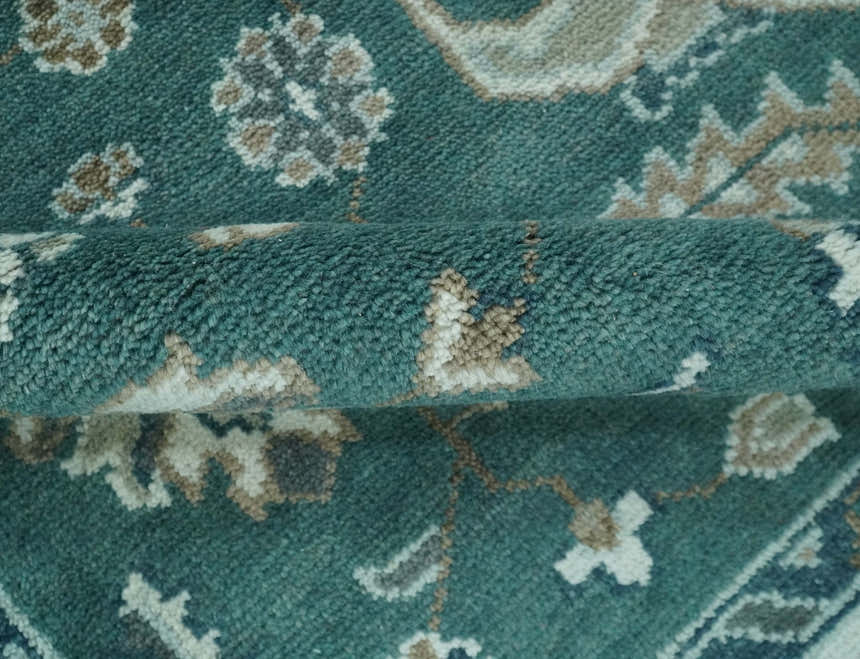 Custom Made Traditional Mamluk Design Teal, Ivory and Brown Hand Knotted wool Area Rug