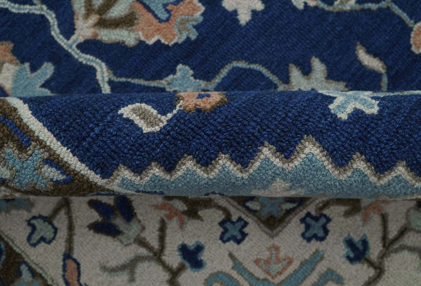 Custom Made Traditional Oriental Design Blue And Beige Hand-Tufted Wool Area Rug