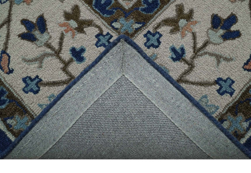 Custom Made Traditional Oriental Design Blue And Beige Hand-Tufted Wool Area Rug