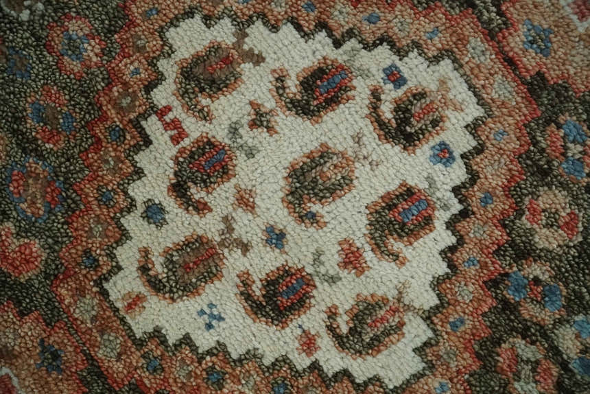 Custom made Traditional Vintage Style Green, Rust and Ivory Turkish design wool Area Rug