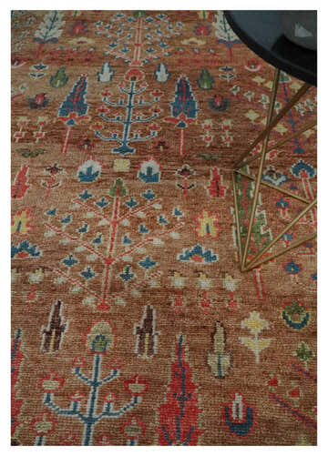 Custom made Tree of Life Brown and Rust Hand Knotted Traditional Oushak Wool Rug