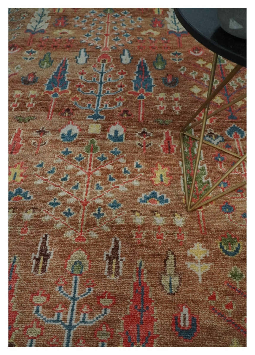 Custom made Tree of Life Brown and Rust Hand Knotted Traditional Oushak Wool Rug