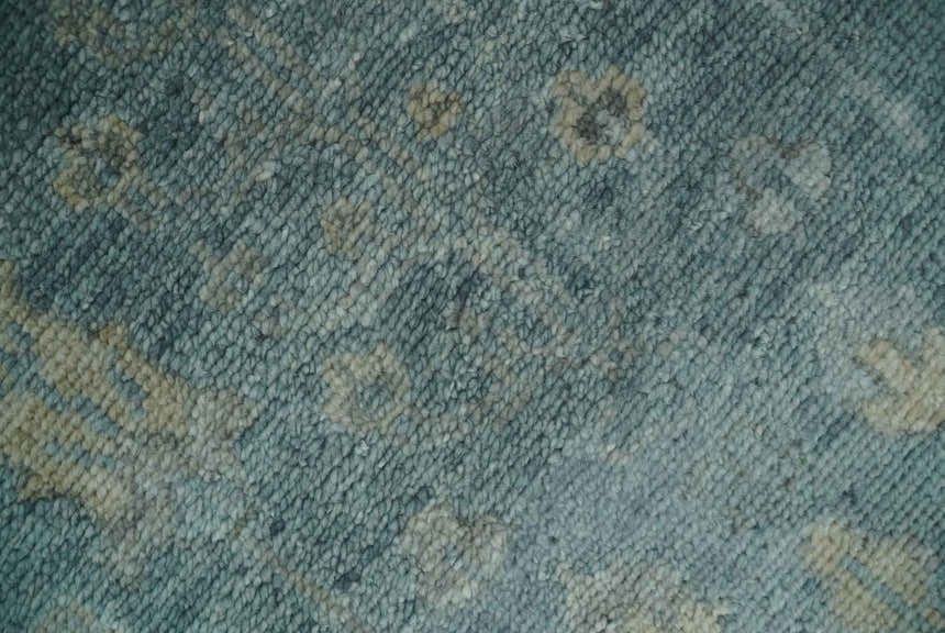 Custom Made Tree of Life Hand Knotted Teal and Beige Traditional Oushak Wool Area Rug