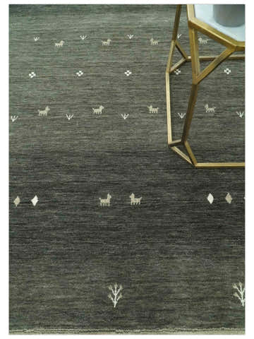 Custom Made Tribal Gabbeh Dark Green wool Area Rug