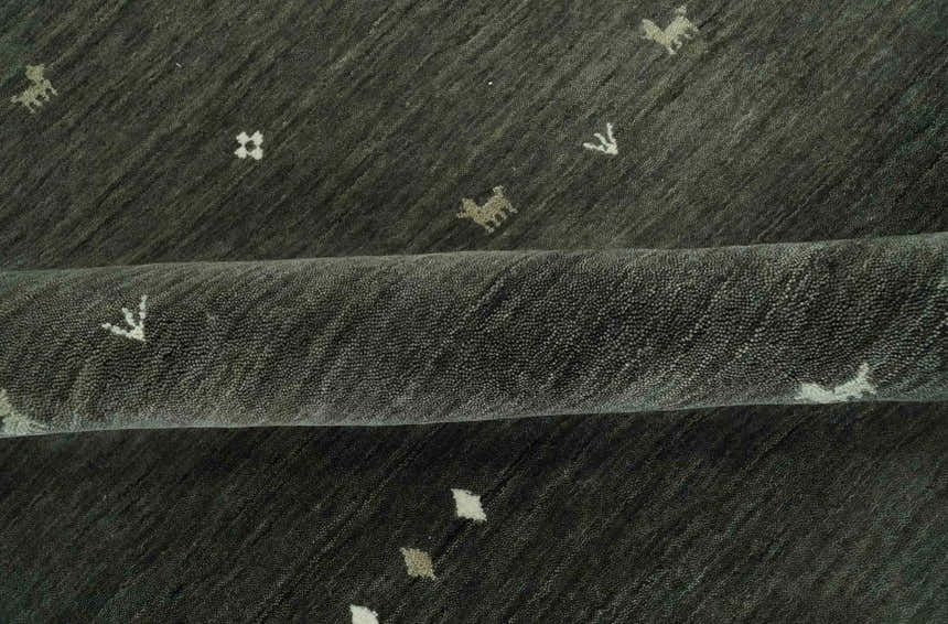 Custom Made Tribal Gabbeh Dark Green wool Area Rug