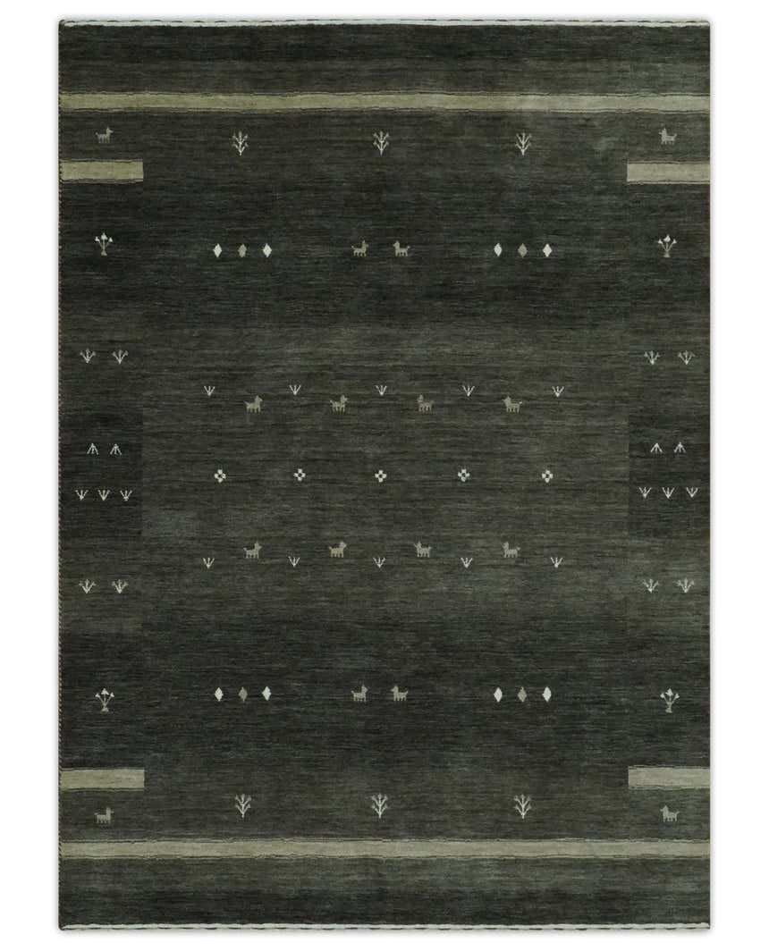 Custom Made Tribal Gabbeh Dark Green wool Area Rug