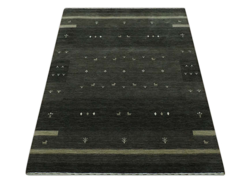 Custom Made Tribal Gabbeh Dark Green wool Area Rug