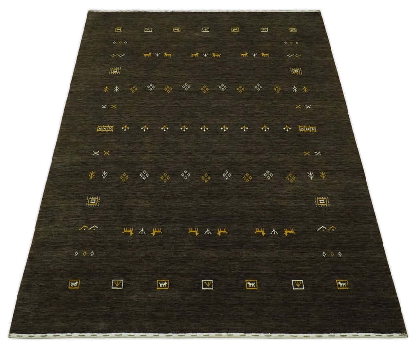 Custom Made Tribal look Greenish-Brown Traditional Hand loom Wool Area Rug