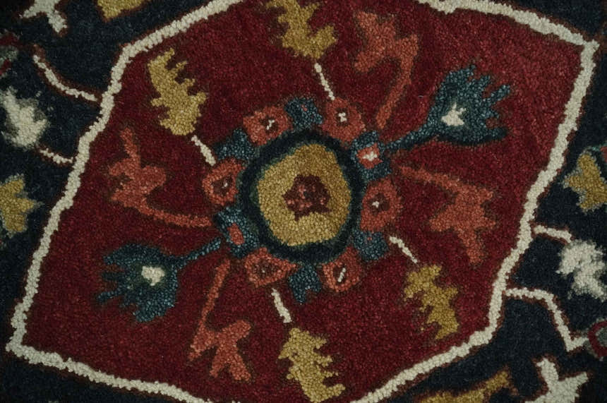 Custom Made Vintage Style Black, Rust, Teal and Ivory Hand Tufted Traditional wool Area Rug