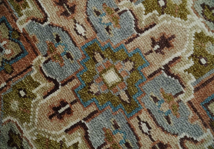 Custom Made Vintage Style Olive, Rust and Ivory Hand knotted Traditional wool Area Rug