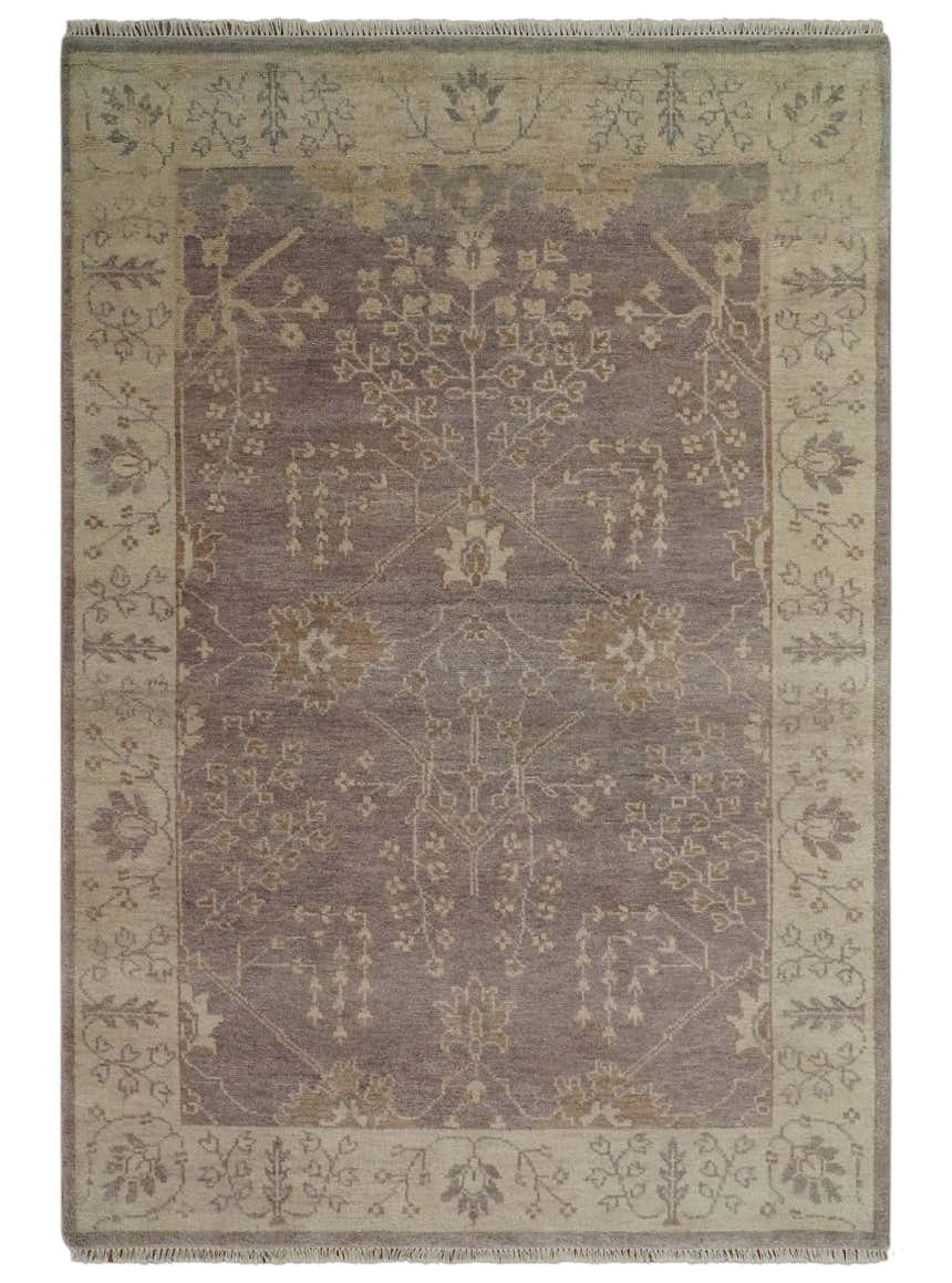 Custom Made Vintage Style Tree of life Brown And Beige Hand Knotted Wool Rug