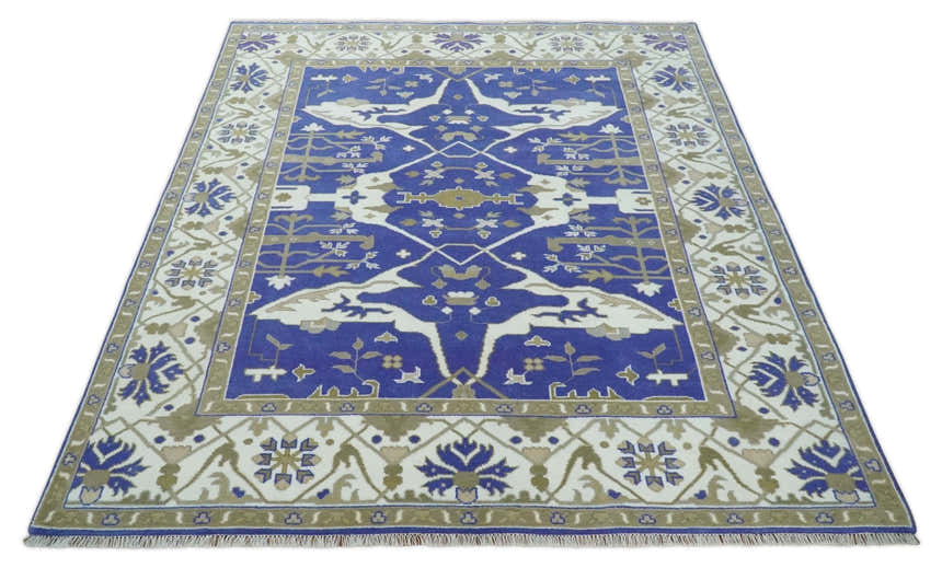 Custom Made Violet, Ivory and Olive Traditional Hand knotted Oriental Oushak wool Area Rug