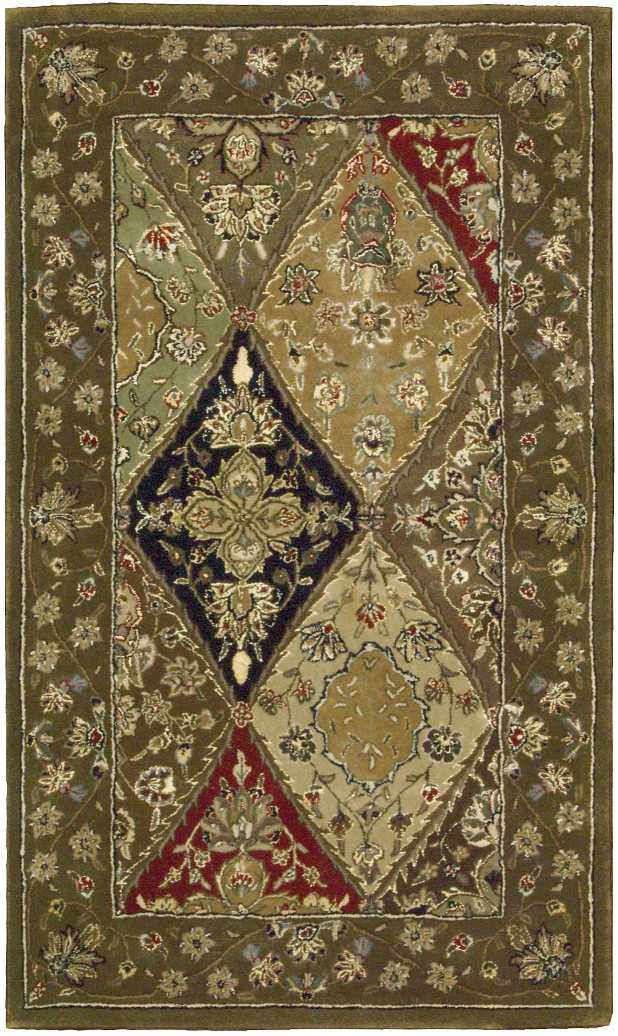 Close-up of the handmade Nourison 2000 Multicolor Persian Area Rug, featuring diamond patterns and floral borders.