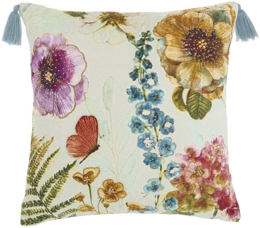 Mina Victory Sofia Emb Floral Garden Multicolor Indoor Throw Pillow - Clearance
