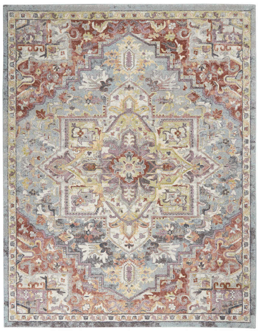 Detailed view of Nourison Soraya Blue Multicolor rug, featuring a colorful, intricate, geometric, and floral pattern.