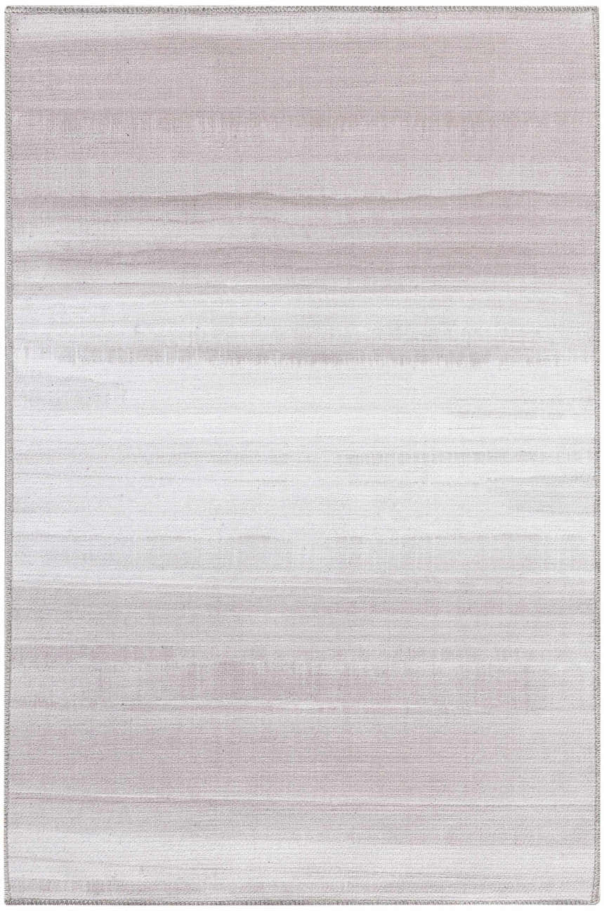 Close-up of Calvin Klein Launder Ivory rug. Modern, machine-made rug with horizontal stripes in ivory and chestnut.