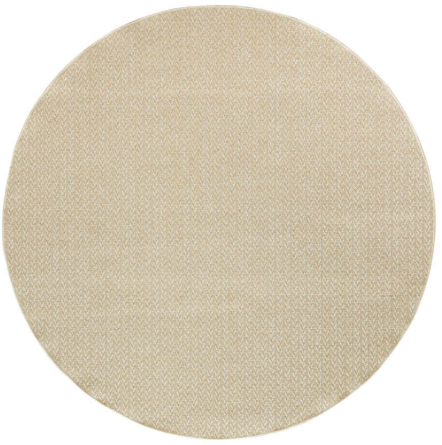 Close-up of a round Nourison Tulum Cream Outdoor Area Rug showing its subtle woven texture.