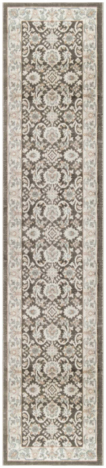 Close-up of Nourison Serenity Home Ivory Grey Blue Vintage Indoor Area Rug runner with floral and paisley design.
